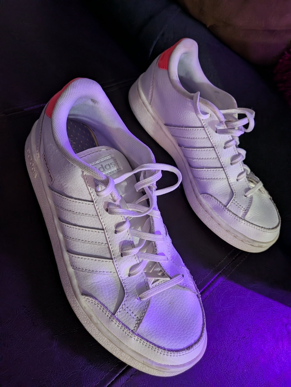 adidas Women's White Sneakers with Pink Heel Accent